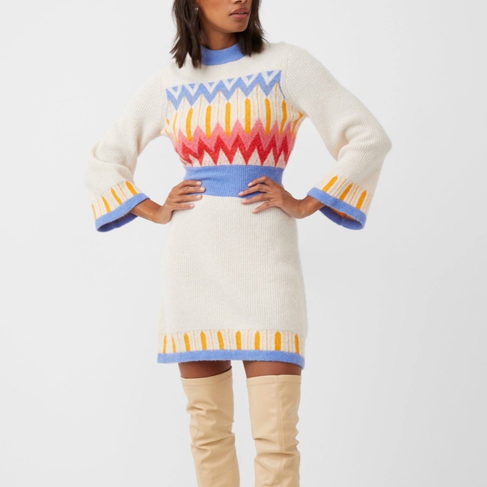 French Connection Neya FairIsle 3/4 Sleeve Sweater Dress